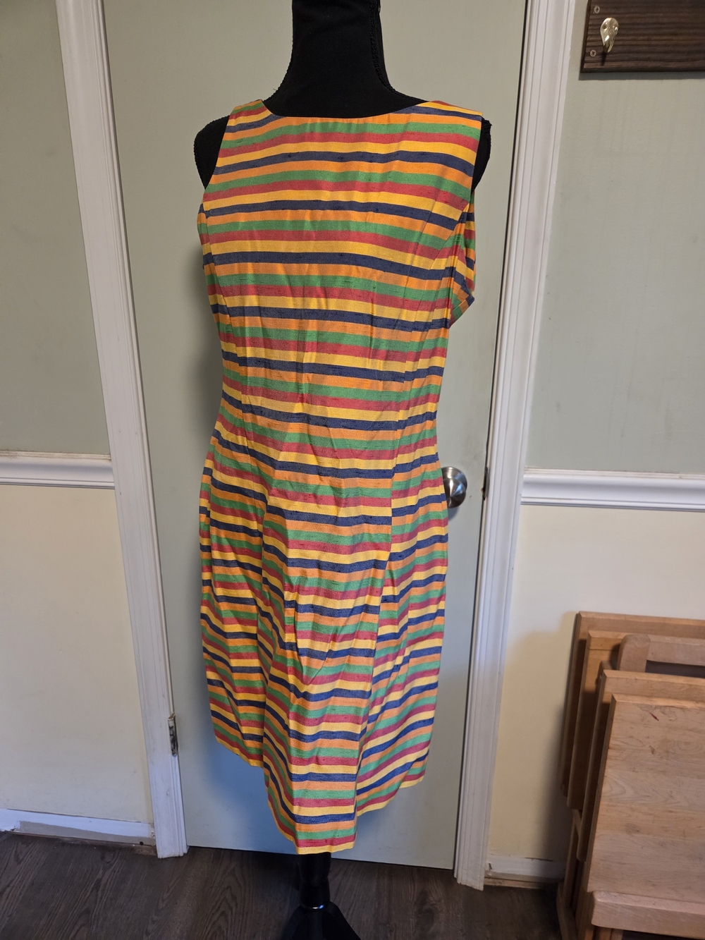 Vintage Positive Attitude Striped Mini Dress in Yellow, Orange, Green and Pink